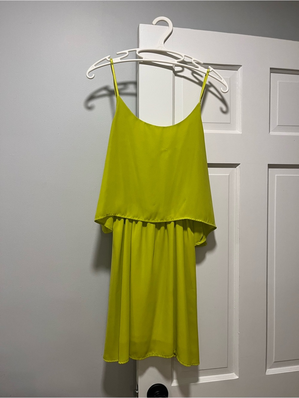 vestique Neon Lime Spaghetti Strap Layered Dress